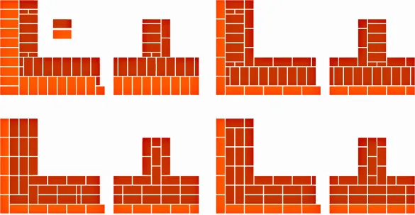 Схема четырехрядной кладки в 2 кирпича