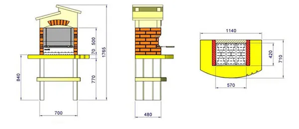 Схема размеров кирпичного мангала