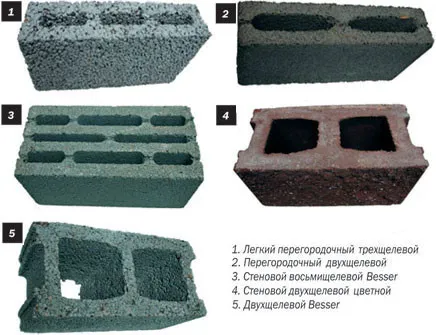 Разновидности керамзитобетонных блоков