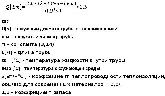 Формула расчета толщины теплоизоляции
