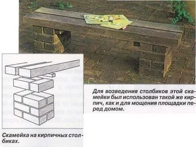 Лавочка на кирпичных столбиках