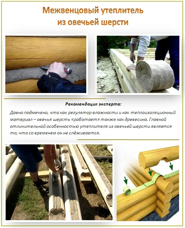 Межвенцовый утеплитель из овечьей шерсти